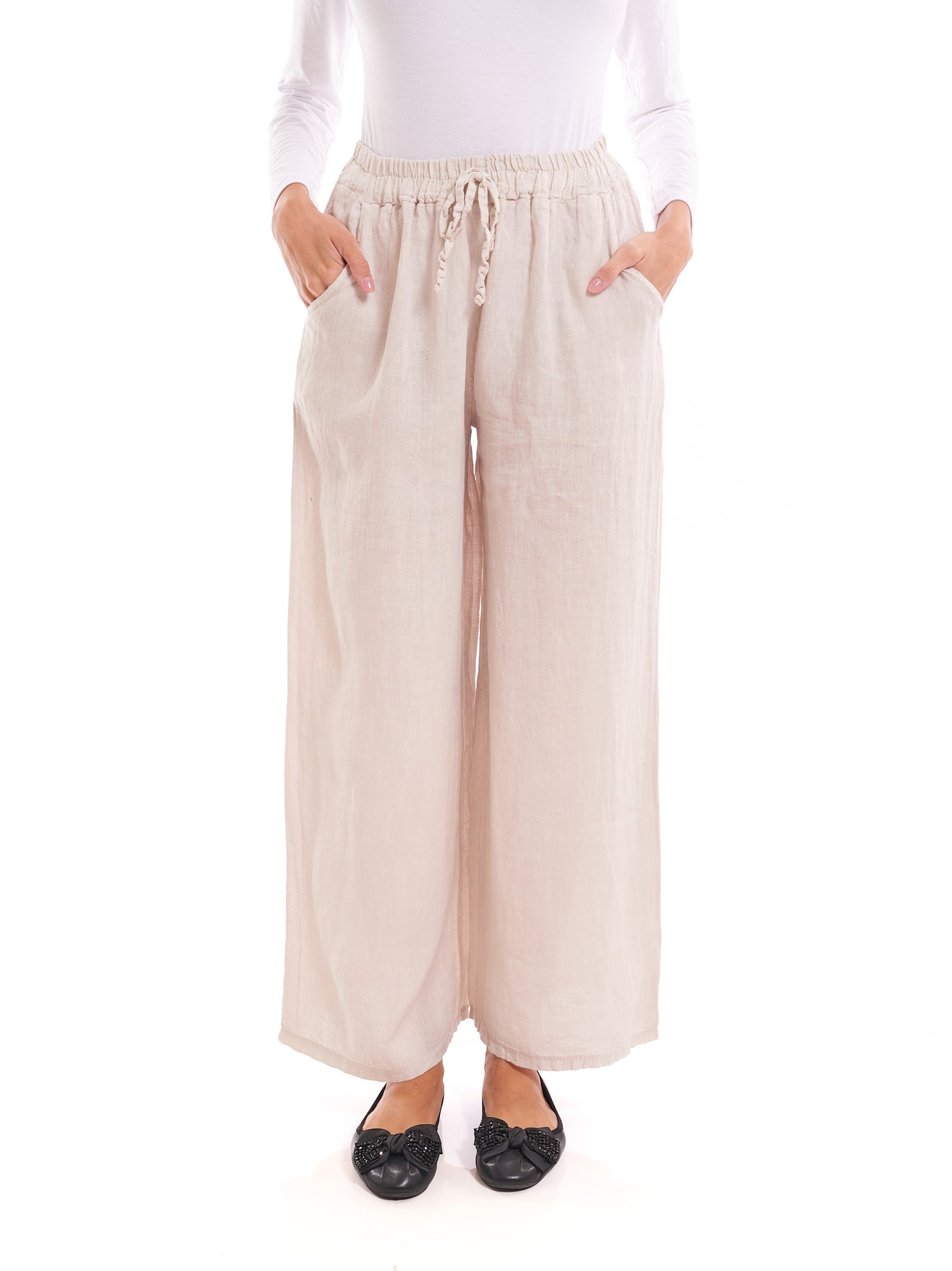 Beige – Linen-Blend Relaxed Trousers
