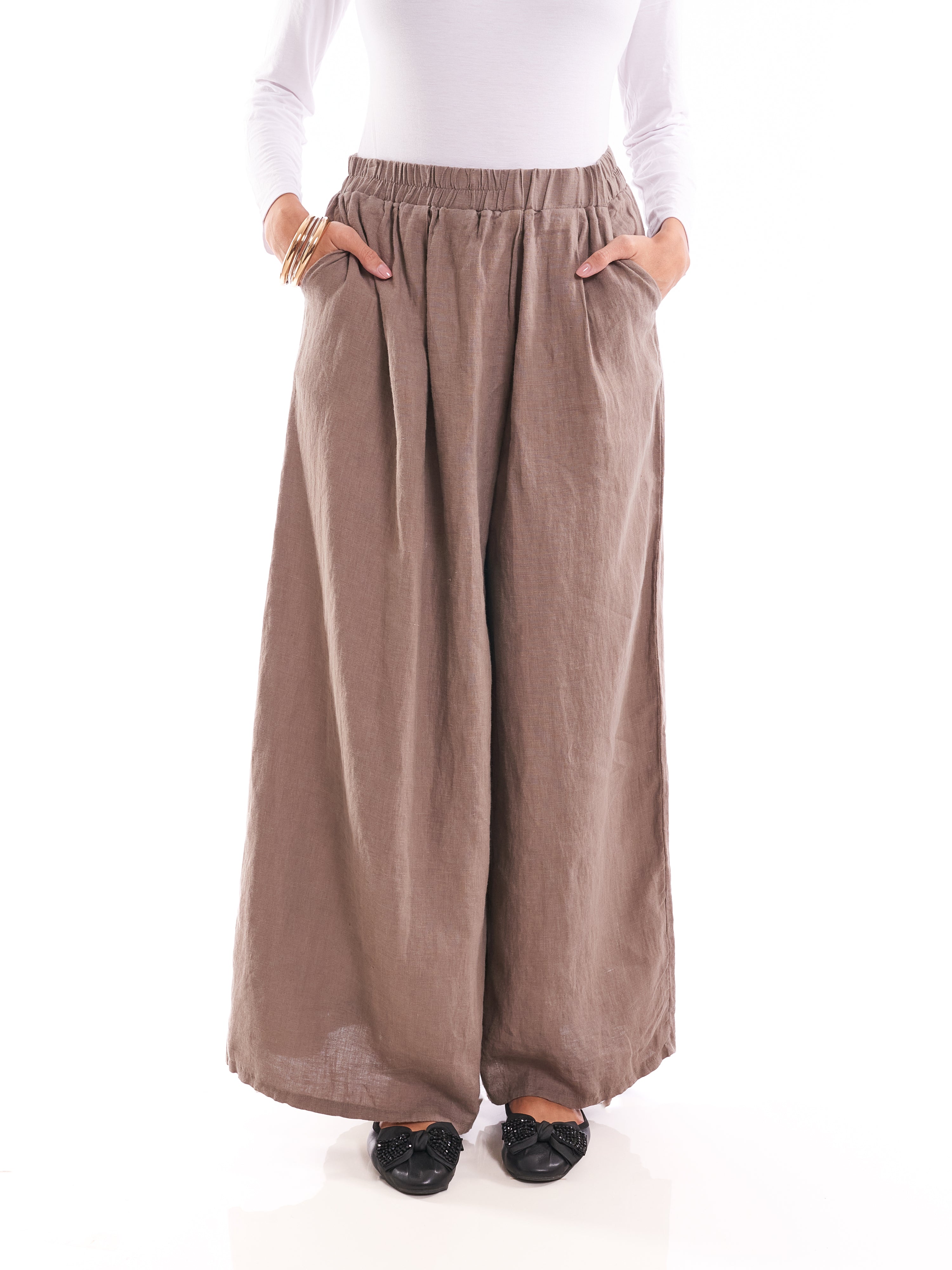 100% Linen Relaxed Wide-Leg Trousers