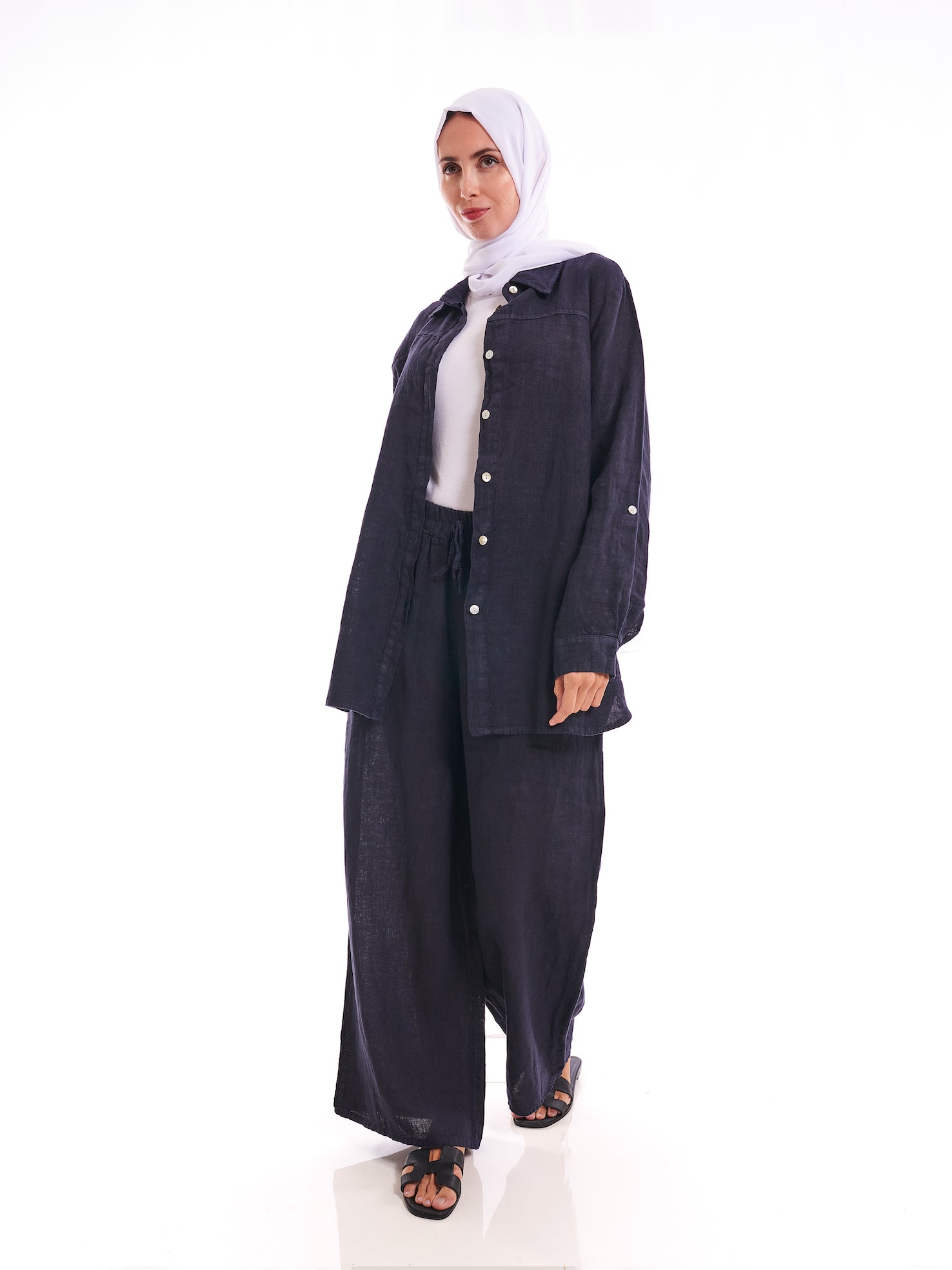 Dark Blue – Linen-Blend Oversized Shirt