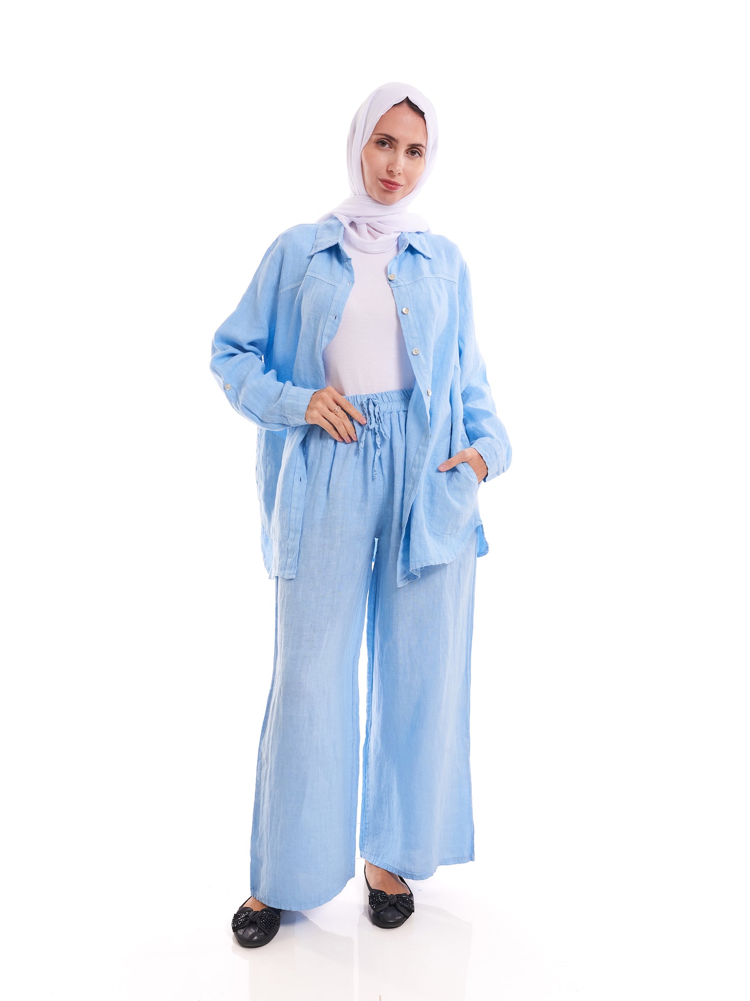 Light Blue – Linen-Blend Oversized Shirt