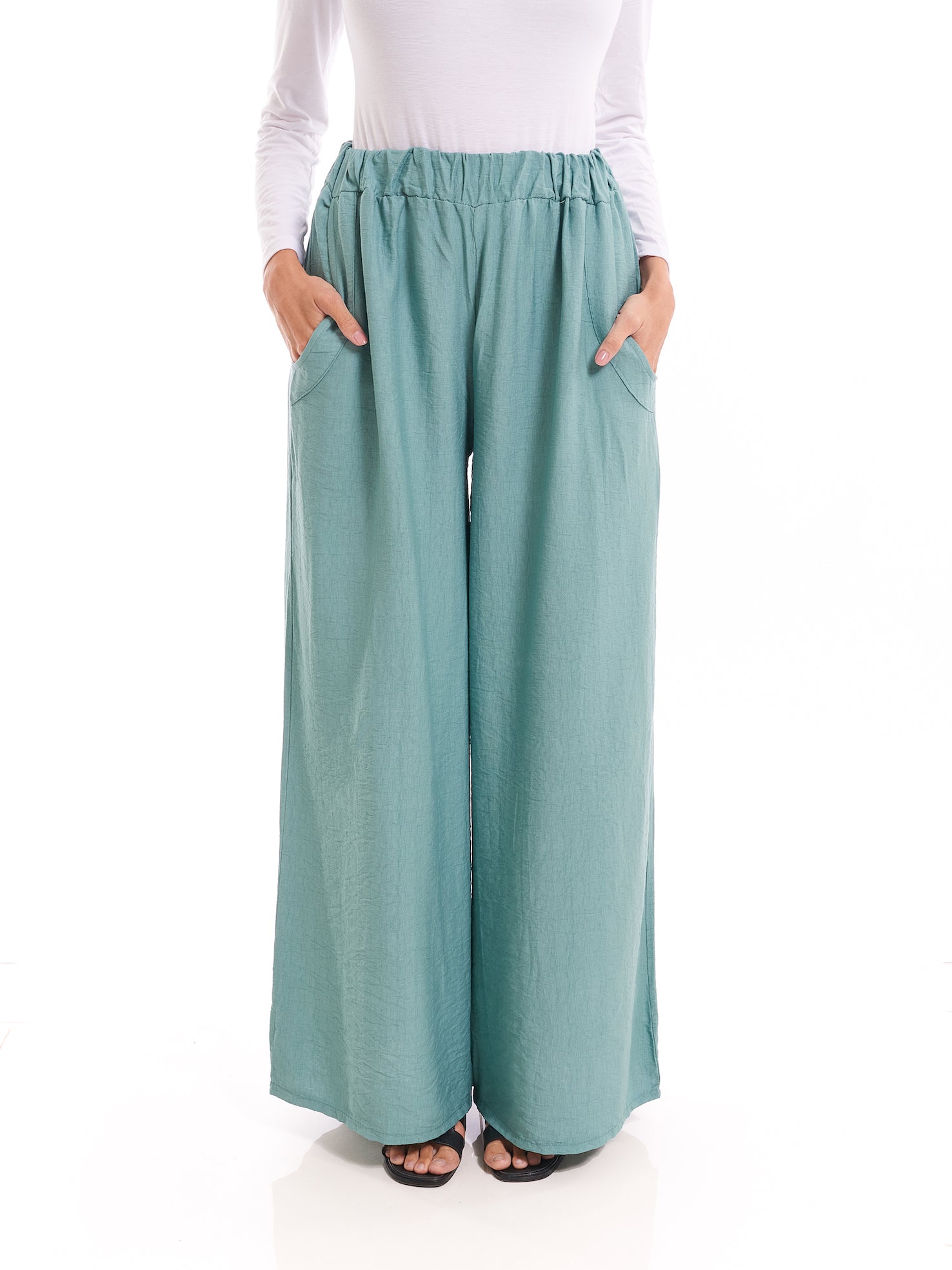 Light Green Linen-Blend Relaxed Trousers