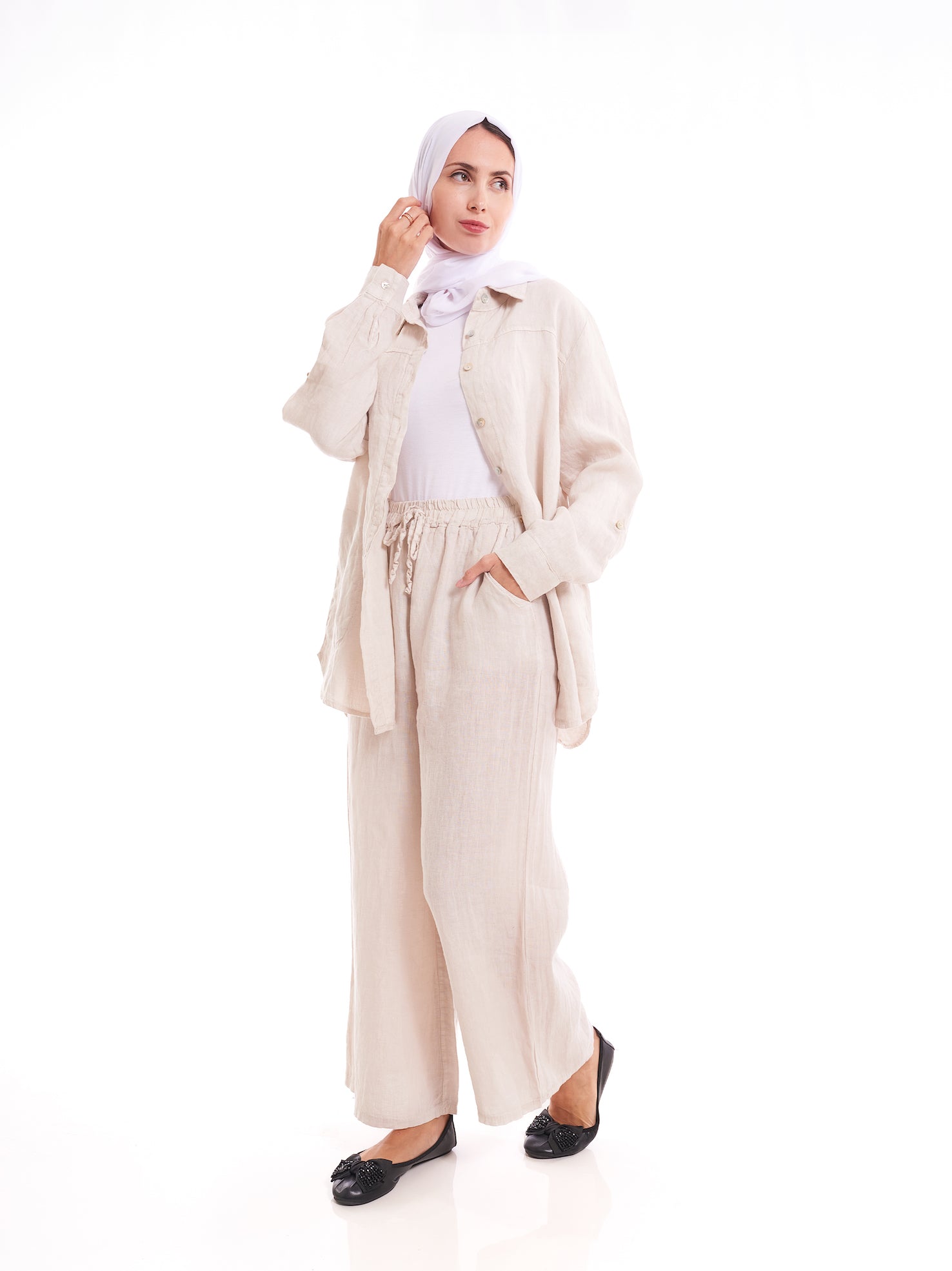 Beige – Linen-Blend Oversized Shirt