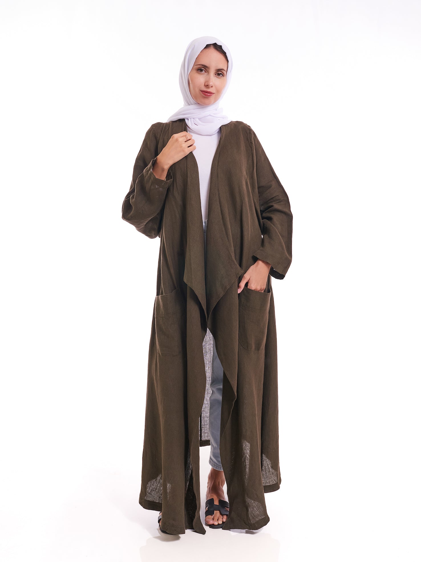 Olive Flow Linen Kimono – 100% Pure Linen
