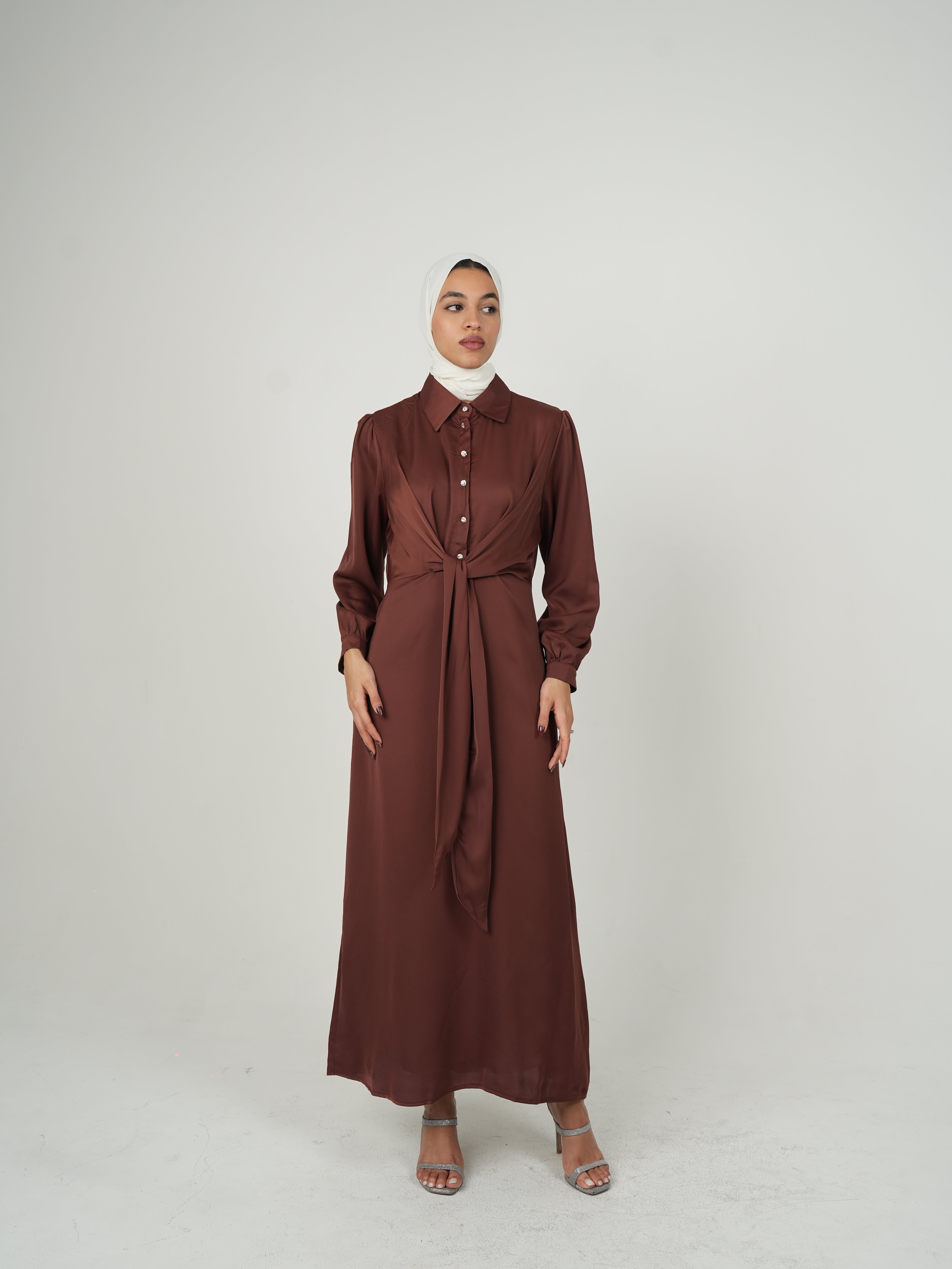 Satin Maxi Wrap Around Brown