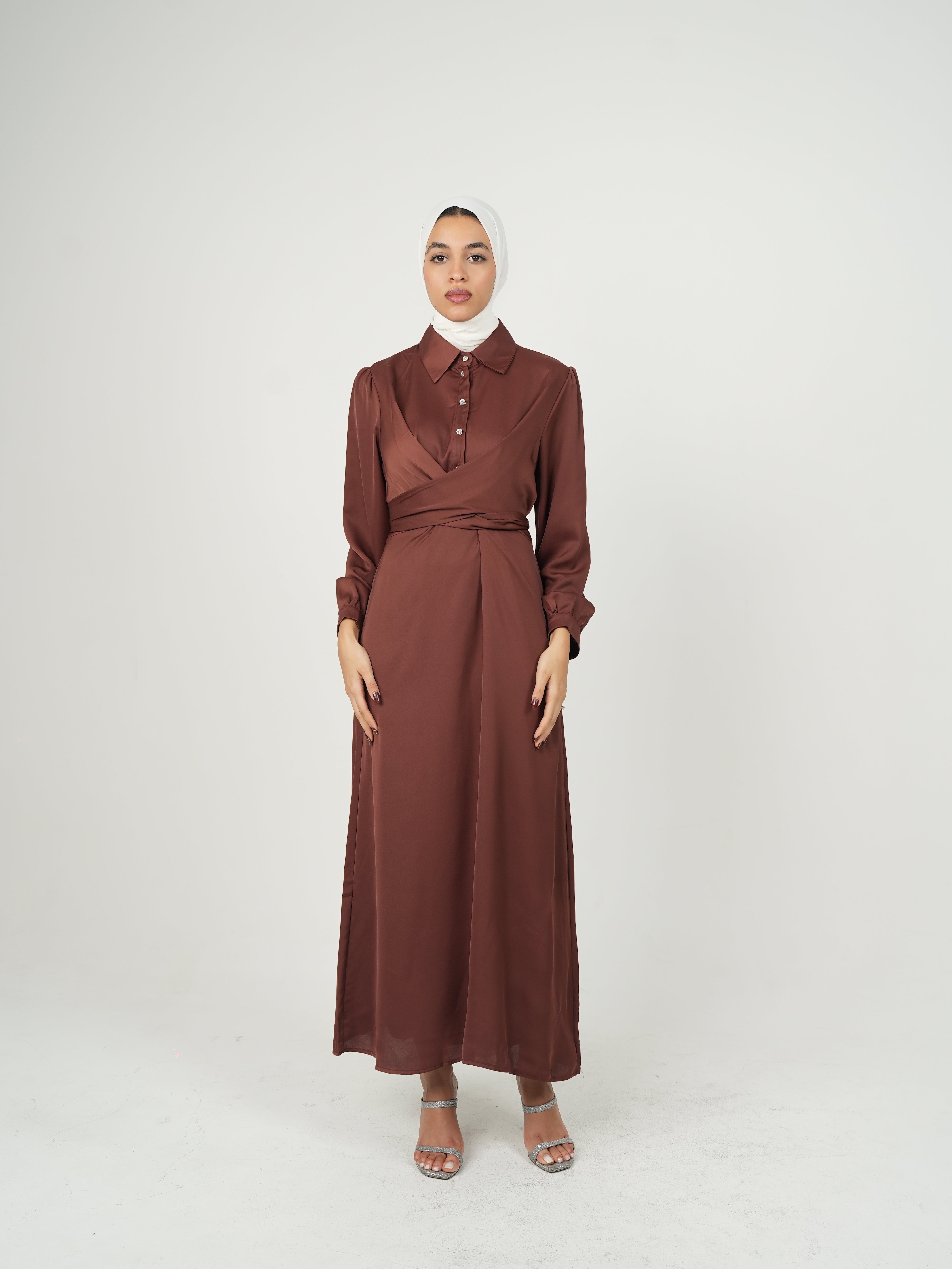 Satin Maxi Wrap Around Brown