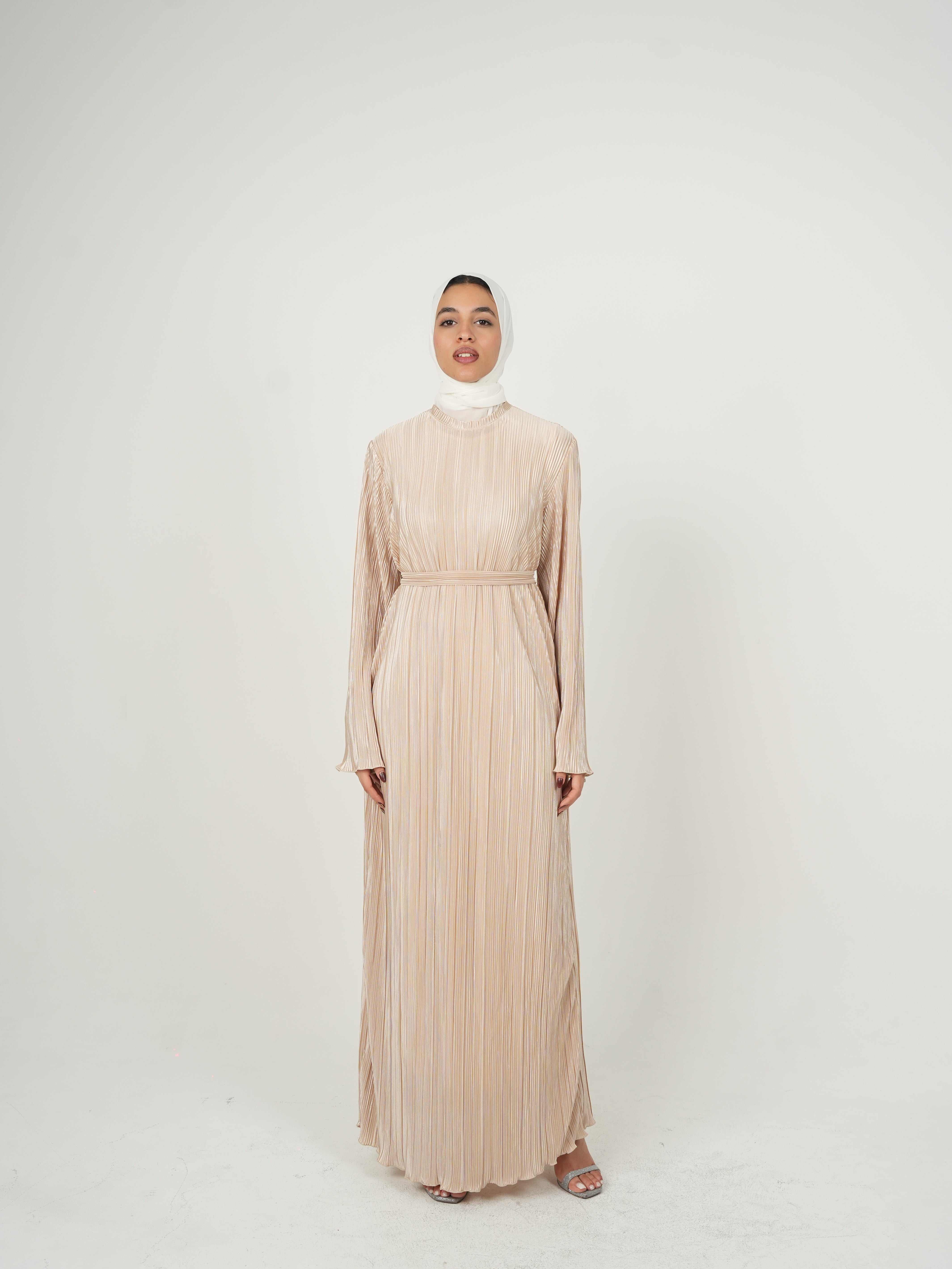 Long Sleeve Pleated Maxi Off-White