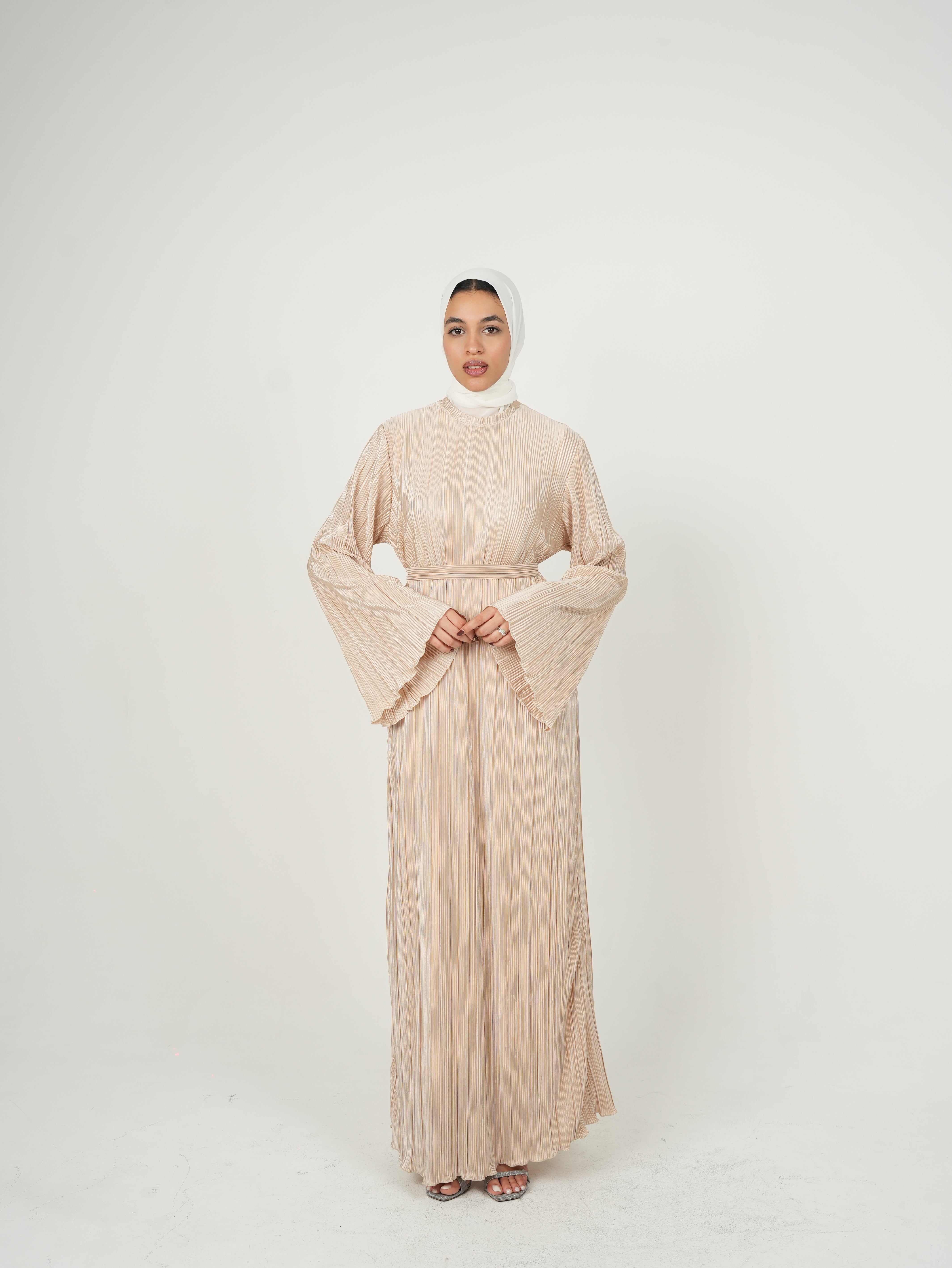Long Sleeve Pleated Maxi Off-White