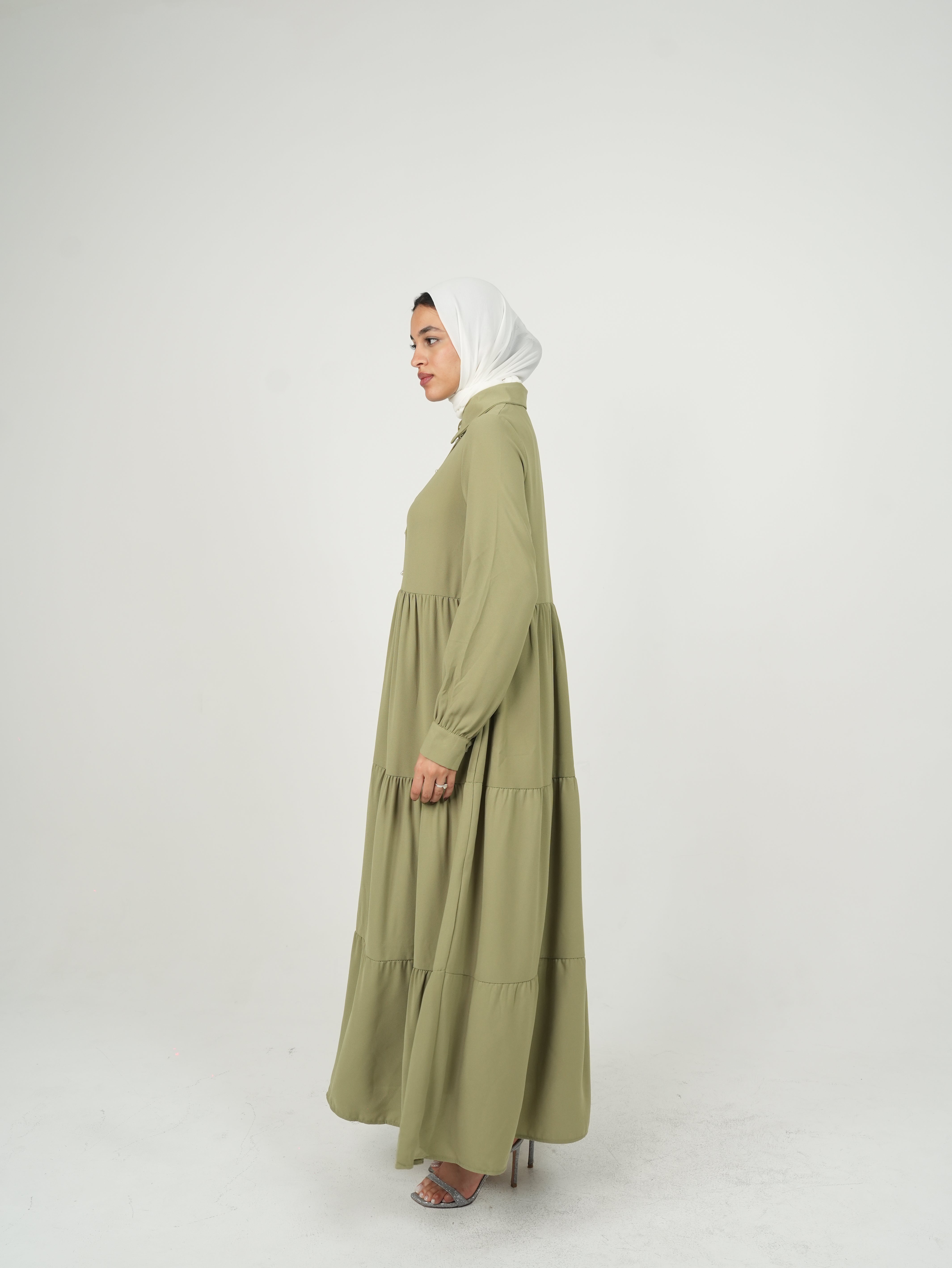 Long Sleeve Tiered Maxi Green Dress