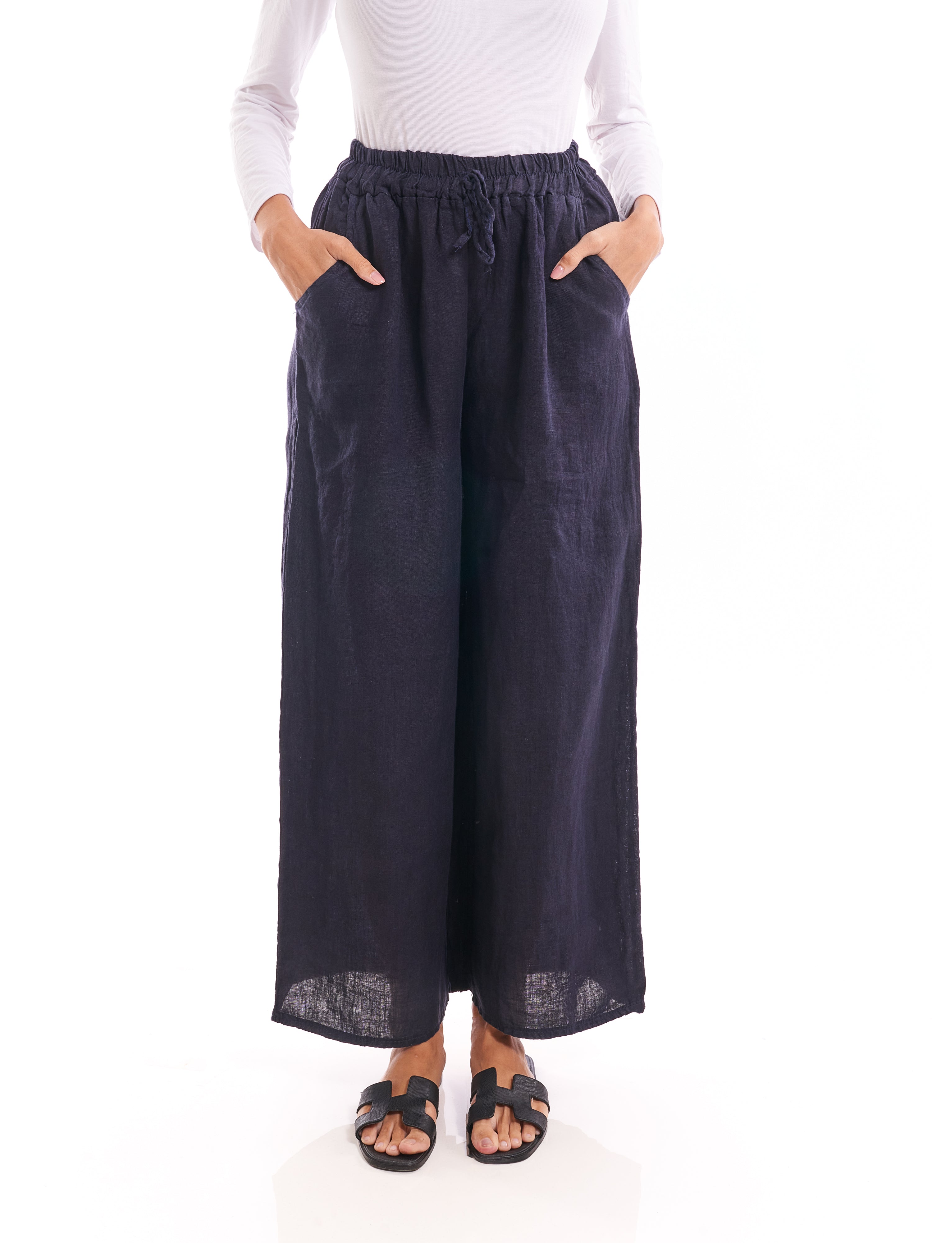 Dark Blue – Linen-Blend Relaxed Trousers