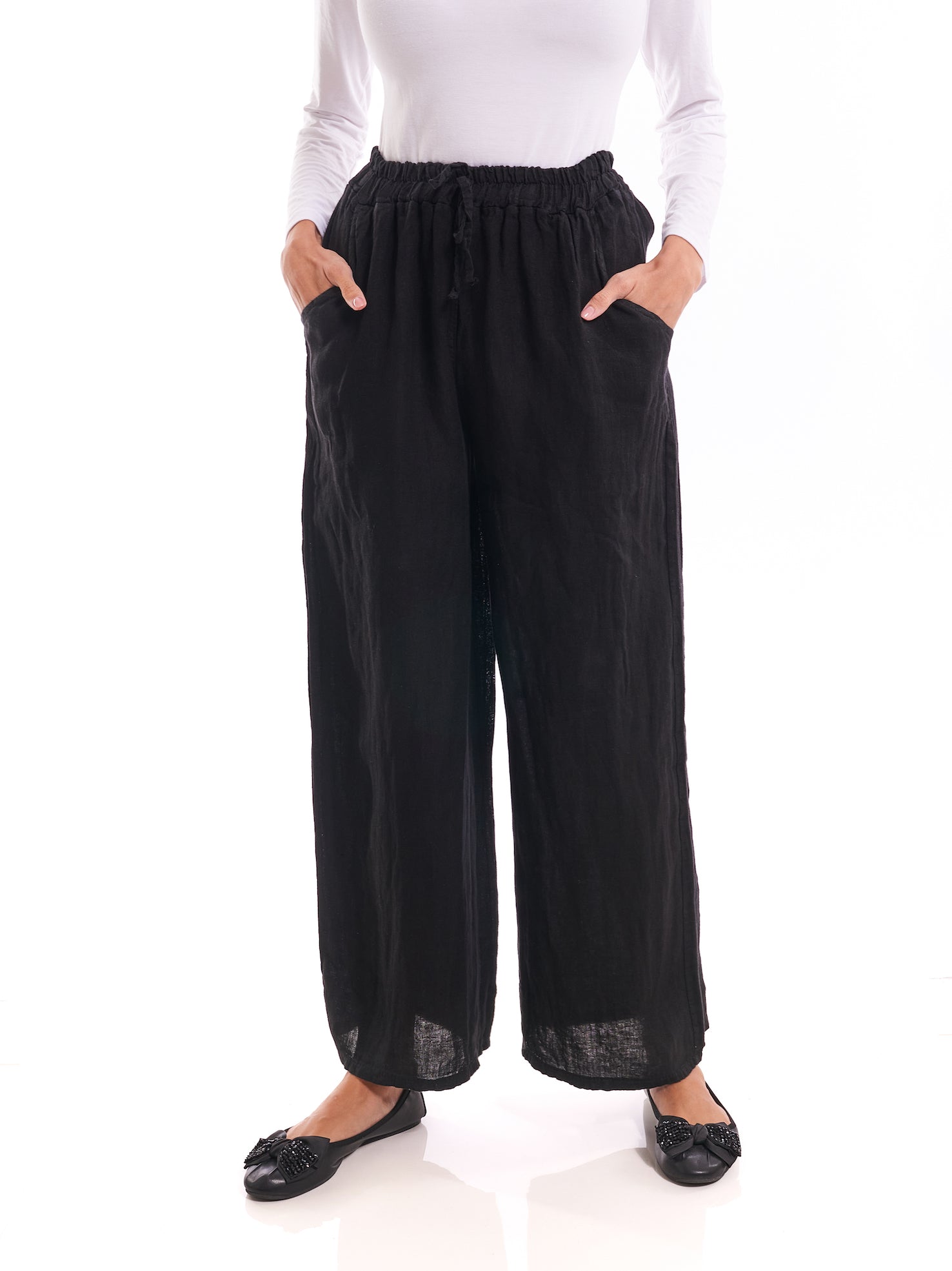 Black – Linen-Blend Relaxed Trousers