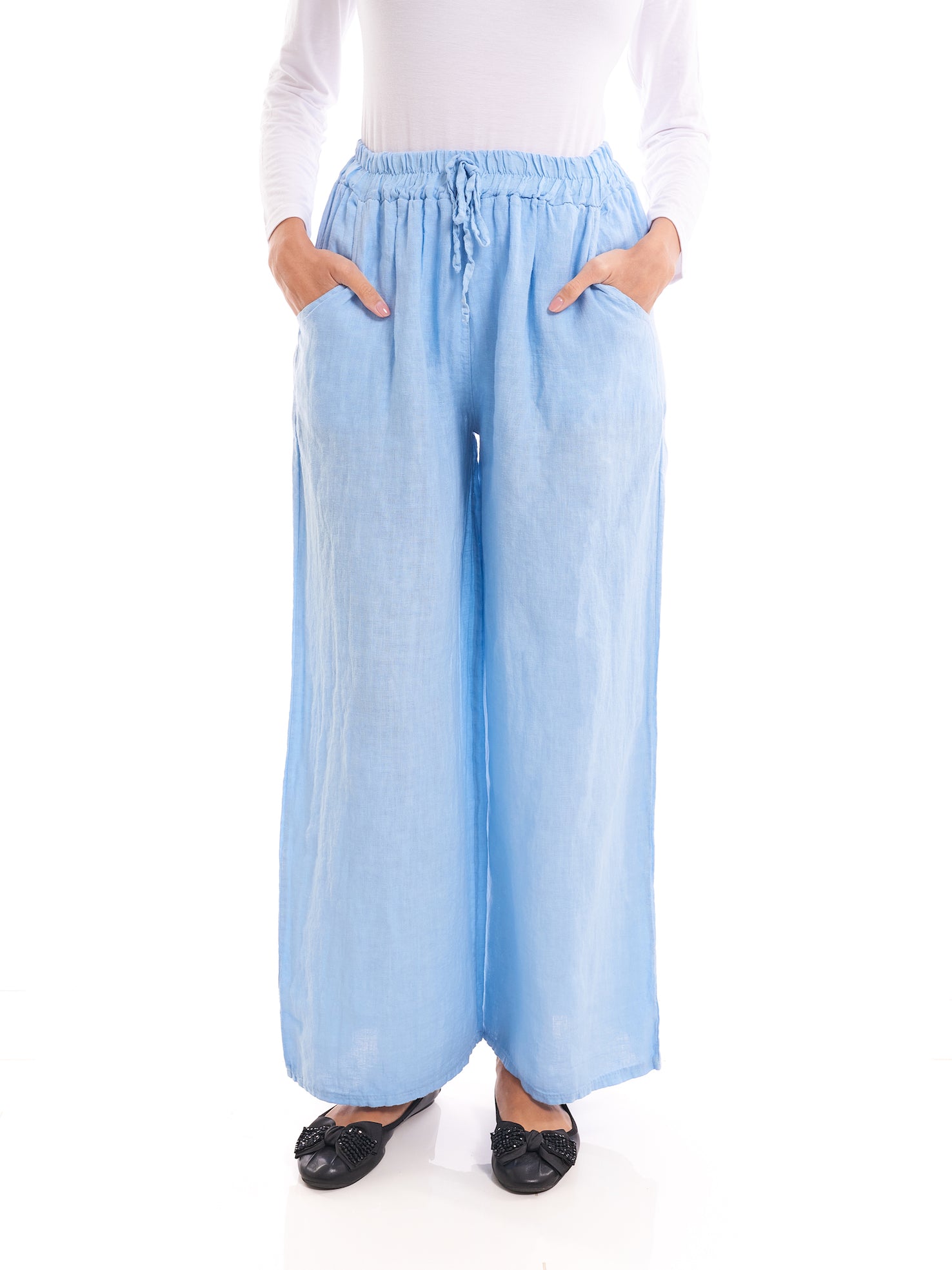 Light Blue – Linen-Blend Relaxed Trousers