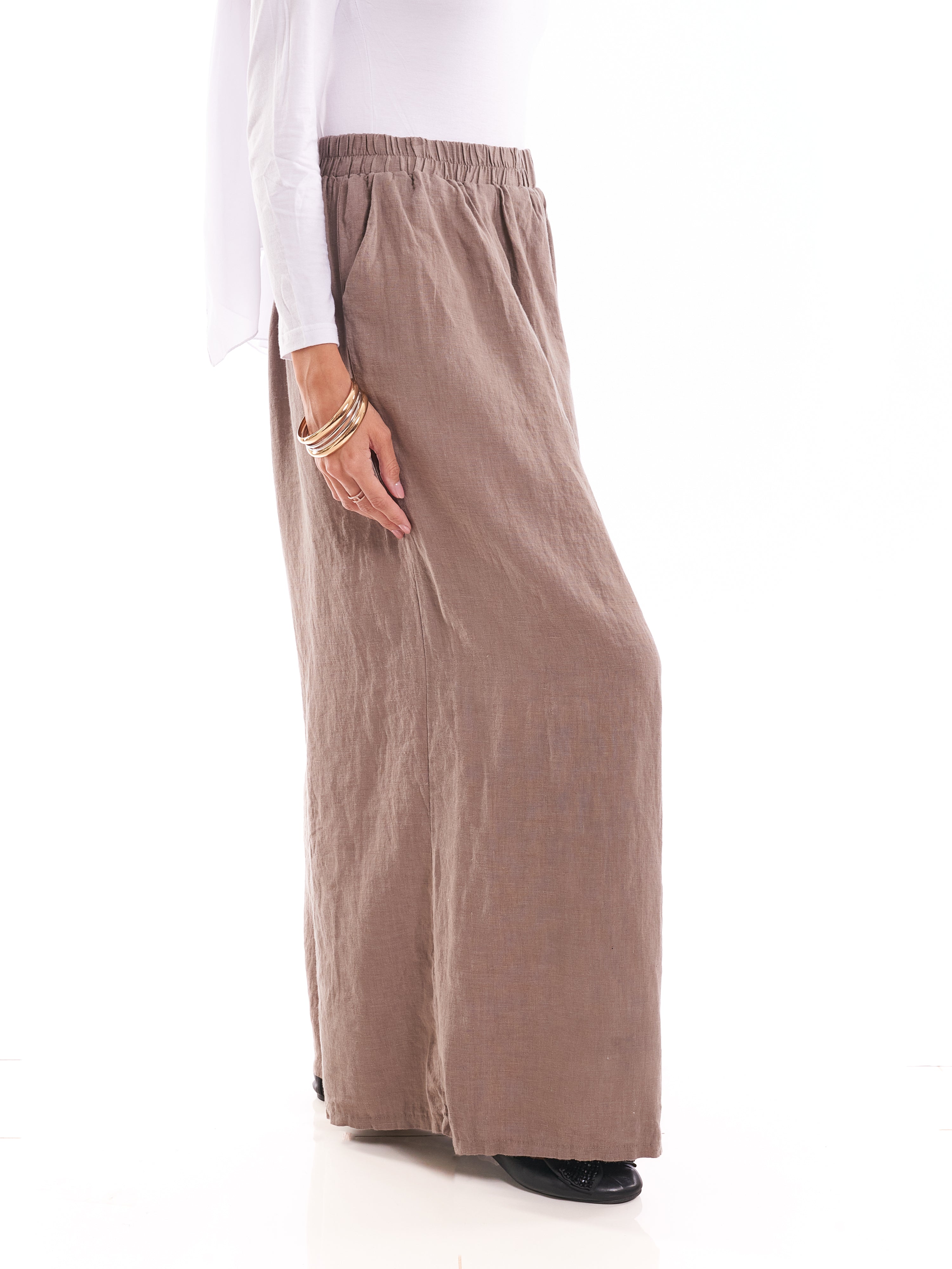 100% Linen Relaxed Wide-Leg Trousers
