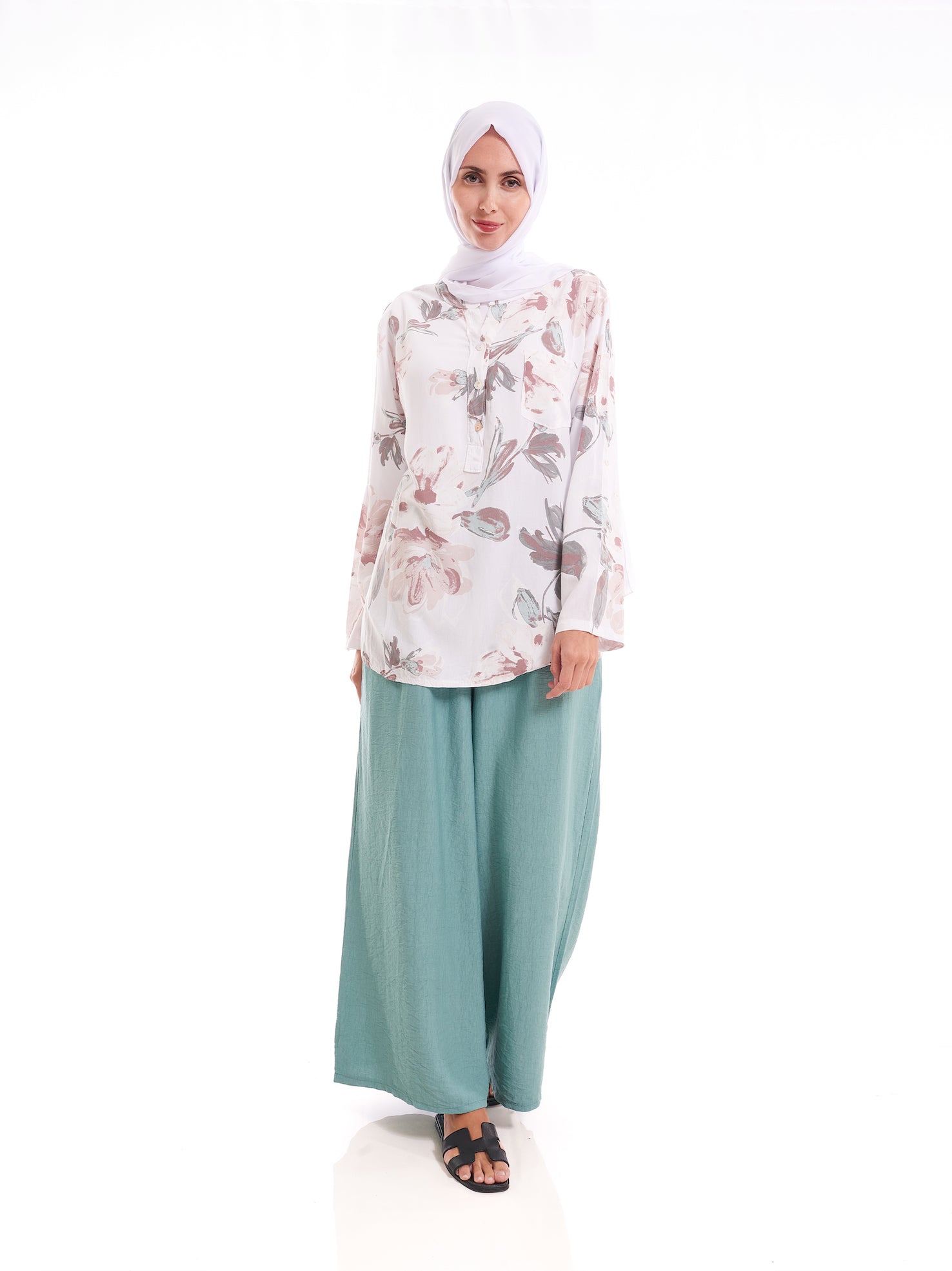Soft Floral Cotton-Silk Oversized Blouse
