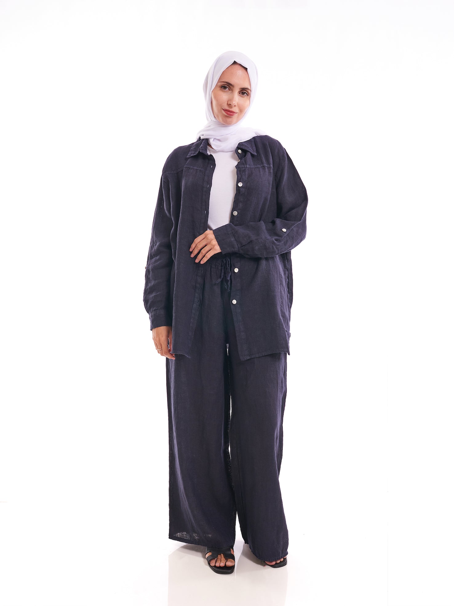 Dark Blue – Linen-Blend Oversized Shirt