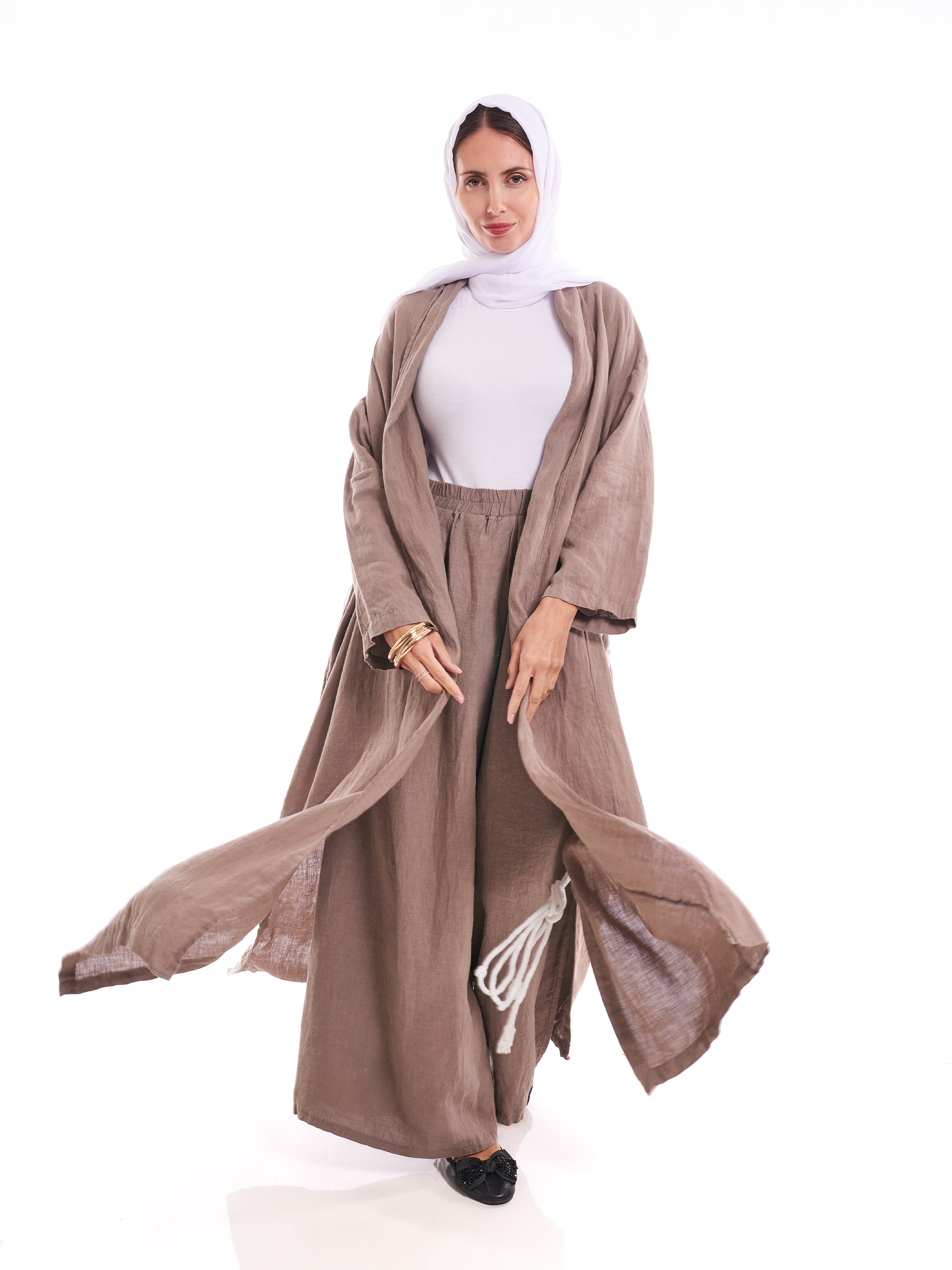 Taupe Linen Belted Kimono – 100% Pure Linen