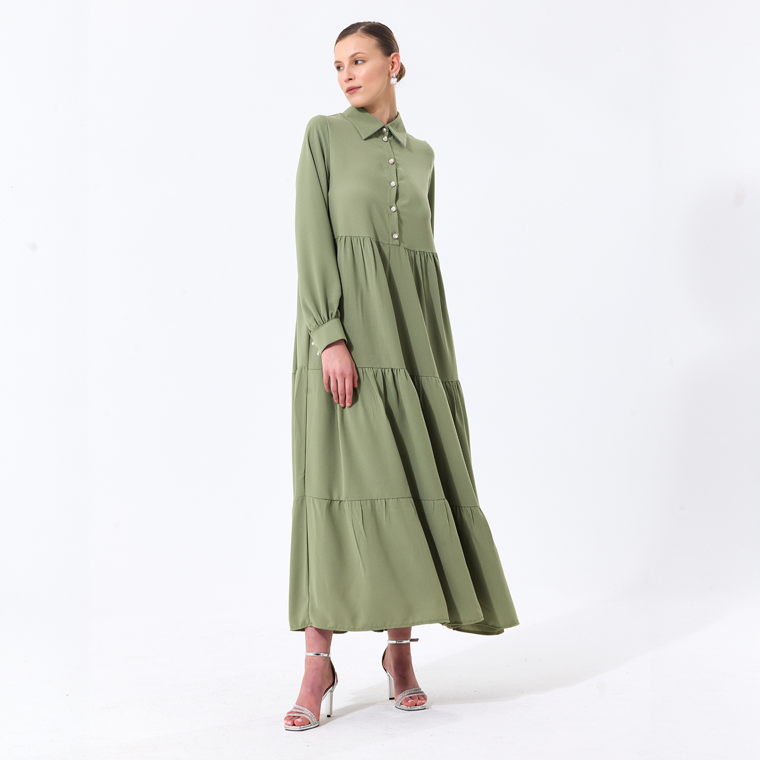 Long Sleeve Tiered Maxi Green Dress – Hawaki Fashion