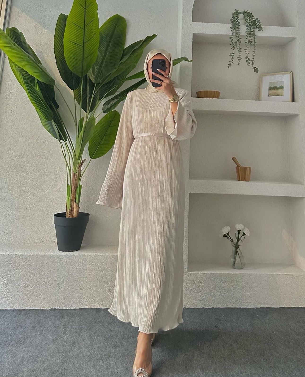 Long Sleeve Pleated Maxi Off-White